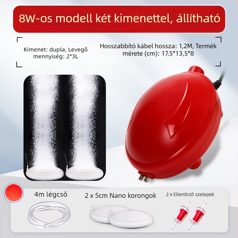 Naichong DC-s tápegységű oxigénpumpa akváriumhoz, állítható levegőmennyiség és mély oxigénellátás.