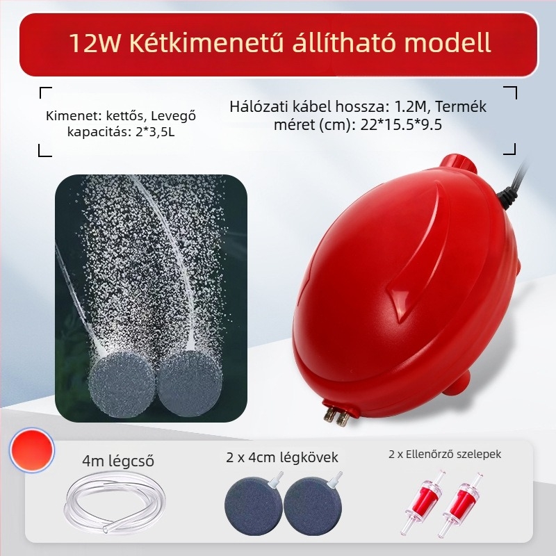 Naichong DC-s tápegységű oxigénpumpa akváriumhoz, állítható levegőmennyiség és mély oxigénellátás.