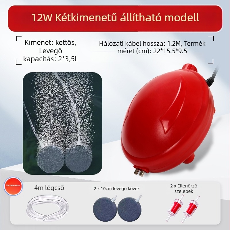 Naichong DC-s tápegységű oxigénpumpa akváriumhoz, állítható levegőmennyiség és mély oxigénellátás.