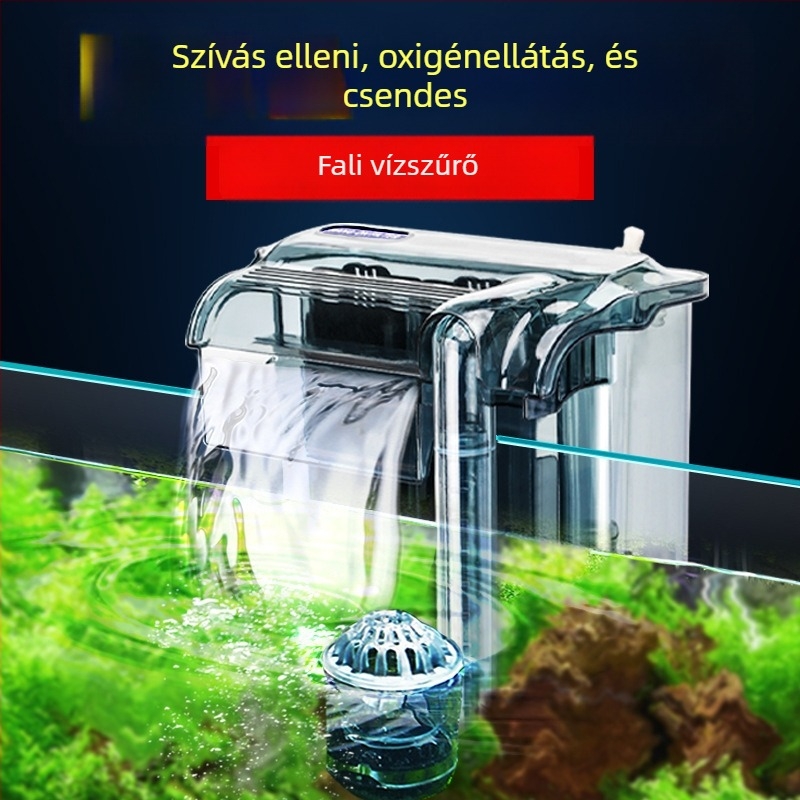 Fali külső akváriumi szűrő, 3-in-1 vízeséses oxigénezés és keringés, édesvízi kis halakhoz (műanyag; frekvencia állíthatatlan; csendes működés)
