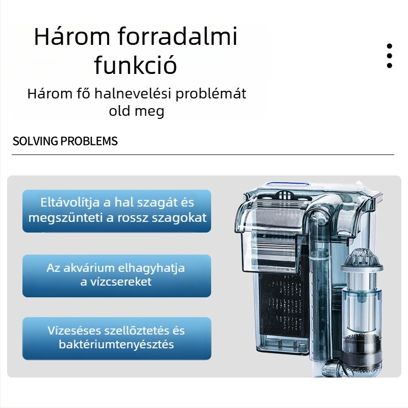 Fali külső akváriumi szűrő, 3-in-1 vízeséses oxigénezés és keringés, édesvízi kis halakhoz (műanyag; frekvencia állíthatatlan; csendes működés)