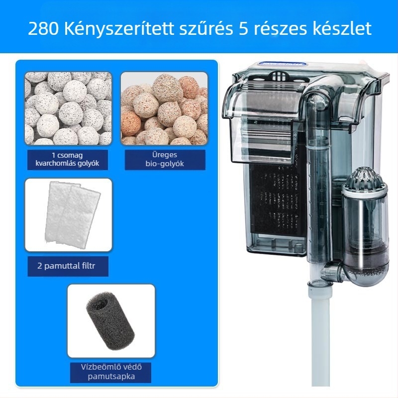 Fali külső akváriumi szűrő, 3-in-1 vízeséses oxigénezés és keringés, édesvízi kis halakhoz (műanyag; frekvencia állíthatatlan; csendes működés)