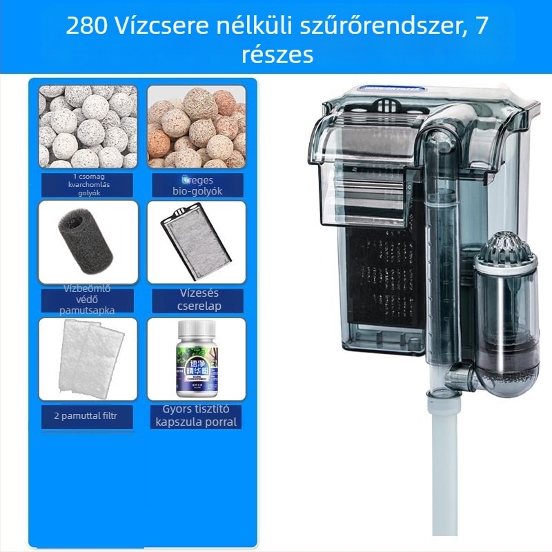 Fali külső akváriumi szűrő, 3-in-1 vízeséses oxigénezés és keringés, édesvízi kis halakhoz (műanyag; frekvencia állíthatatlan; csendes működés)
