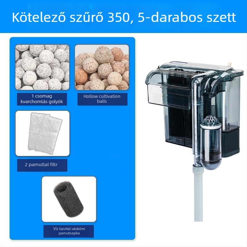 Fali külső akváriumi szűrő, 3-in-1 vízeséses oxigénezés és keringés, édesvízi kis halakhoz (műanyag; frekvencia állíthatatlan; csendes működés)