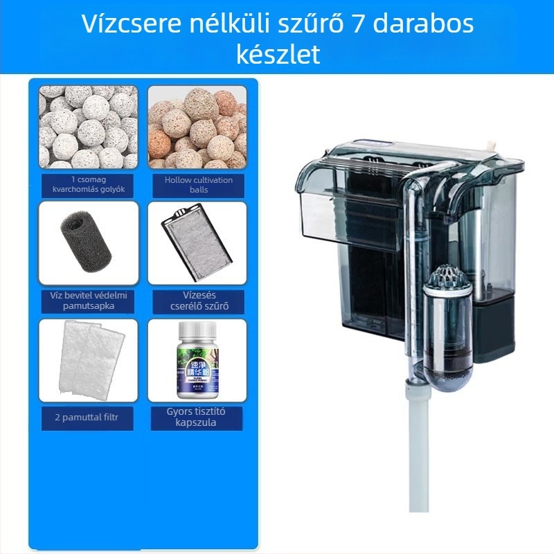 Fali külső akváriumi szűrő, 3-in-1 vízeséses oxigénezés és keringés, édesvízi kis halakhoz (műanyag; frekvencia állíthatatlan; csendes működés)