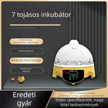 Inkubátor YZ9-7, 7 tojás kapacitású, alkalmas Chicken, Goose, Duck, Quail és Pigeon, 20–40°C, 1 éves garancia
