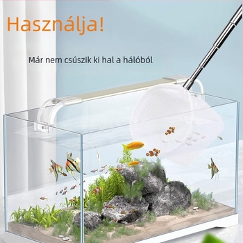 Rozsdamentes acélból készült összecsukható halászháló hosszú nyéllel, kör és négyzet alakú (50 g)