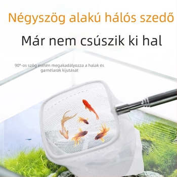 Rozsdamentes acélból készült összecsukható halászháló hosszú nyéllel, kör és négyzet alakú (50 g)