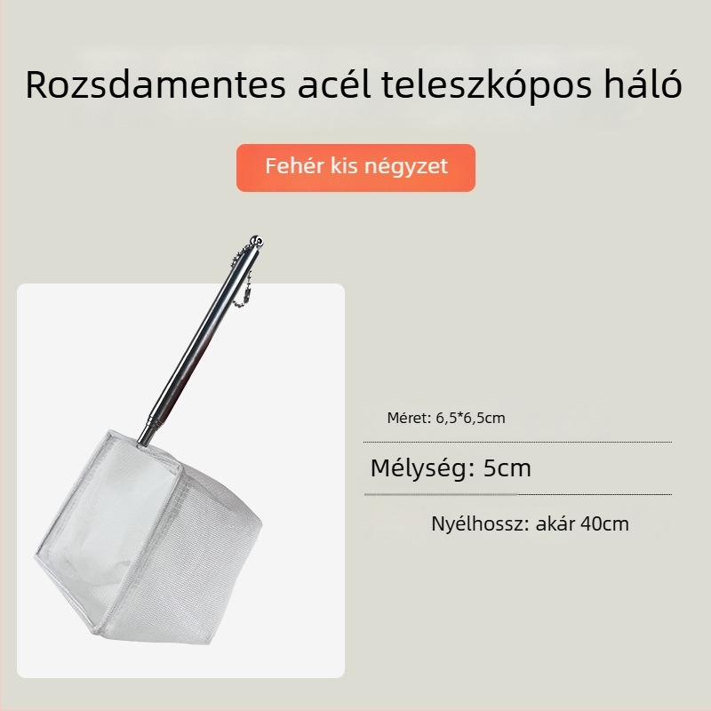 Rozsdamentes acélból készült összecsukható halászháló hosszú nyéllel, kör és négyzet alakú (50 g)