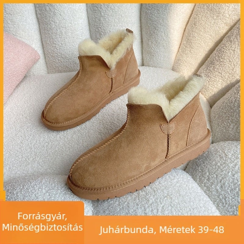 Uniszex téli csizmák juhbőrrel integrált felsőrésszel és belsővel, meleg, csúszásmentes, alacsony sarok