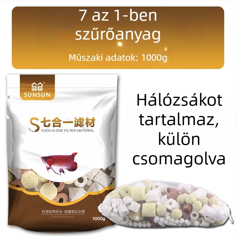 AKvarisztikai szűrőanyag – Hét‑in‑egy szűrés keramikus gyűrűvel, biokémiai golyóval, Maifan-kővel és vulkáni kővel; 0,5 kg; Márka Sensen; Édesvízi halak számára