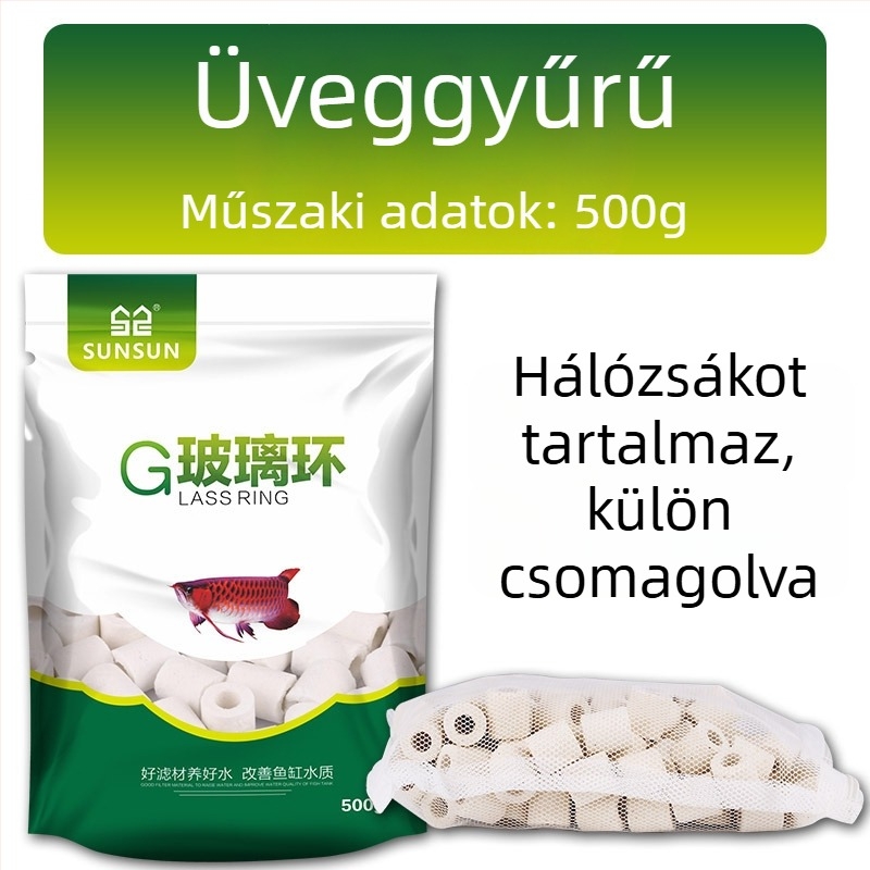AKvarisztikai szűrőanyag – Hét‑in‑egy szűrés keramikus gyűrűvel, biokémiai golyóval, Maifan-kővel és vulkáni kővel; 0,5 kg; Márka Sensen; Édesvízi halak számára