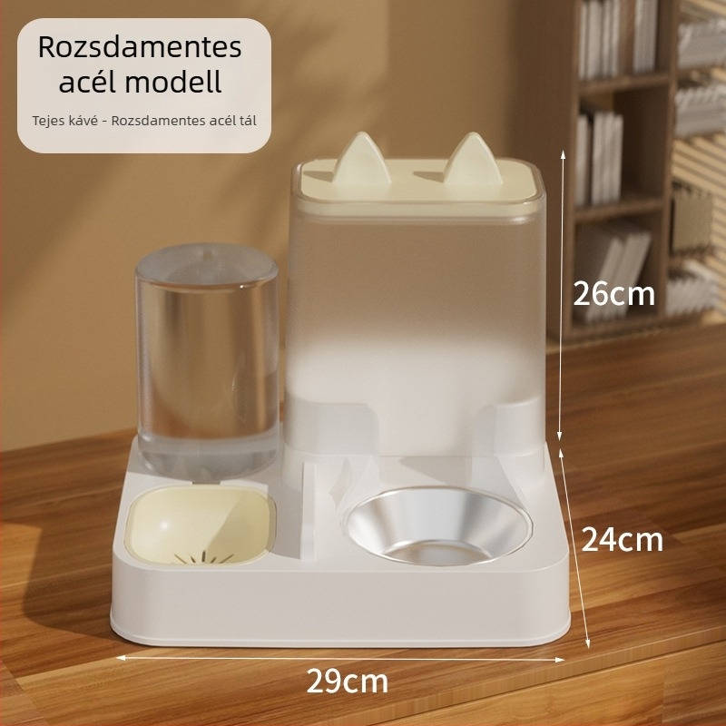 Plasztik macska- és kutyatálak automata etetővel és vízadagolóval, kettős tál, egy készletben