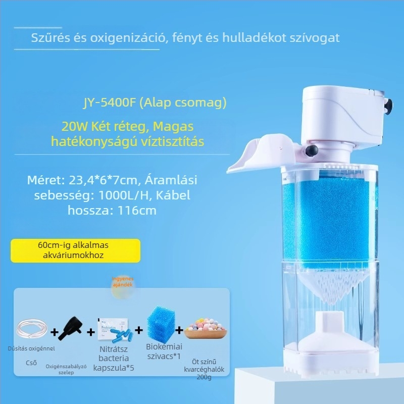 Yee akvárium szűrőrendszer - 3 az 1-ben beépített szűrőpumpa, keringés, szívás és oxigénezés (műanyag)