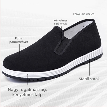 Uniszex vászon slip-on cipő, légáteresztő felsőrész, injektált műanyag talp, alacsony profil