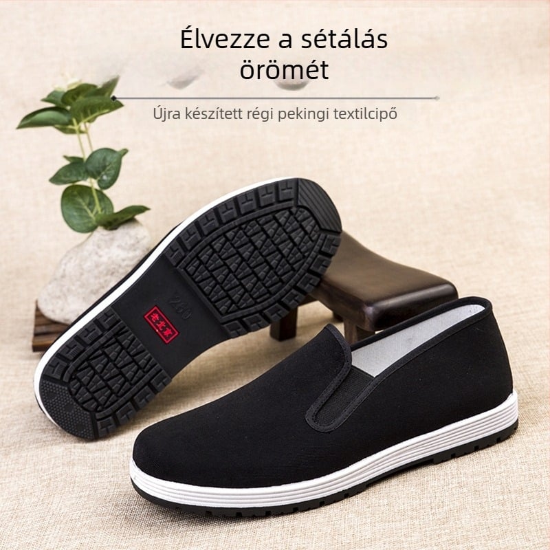 Uniszex vászon slip-on cipő, légáteresztő felsőrész, injektált műanyag talp, alacsony profil