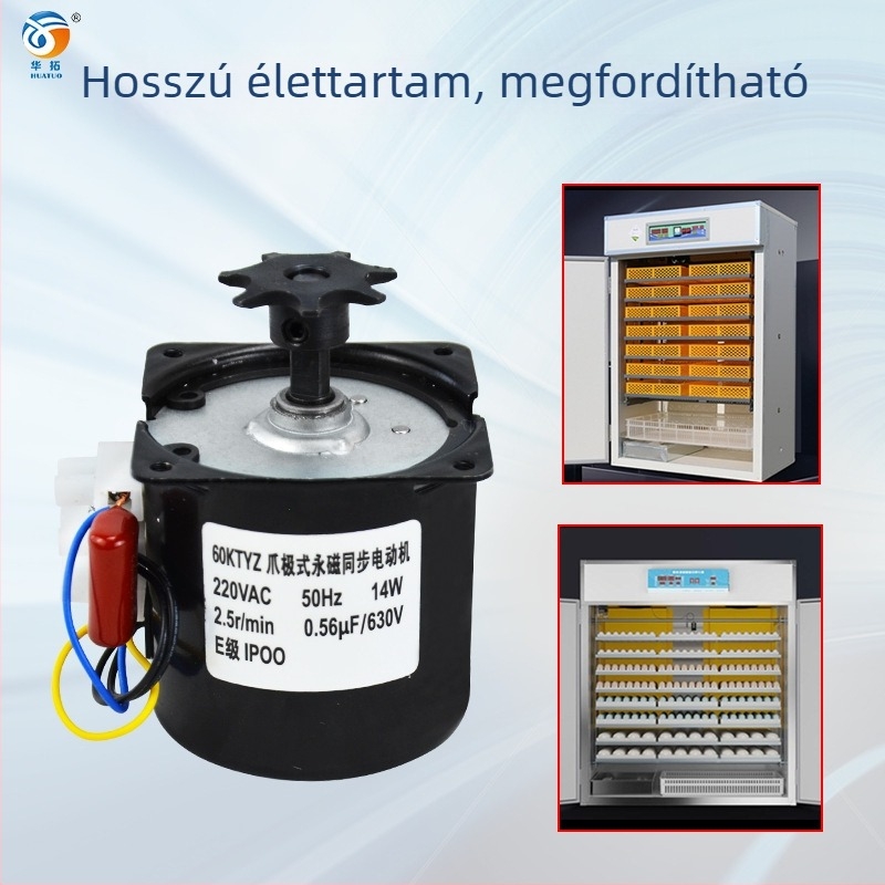 Inkubációs eszköz kiegészítő: ipari tojásforgató motor (60KTYZ szinkron motor) inkubátorokhoz; kompatibilis csirkékkel, libákkal, kacsákkal, fácánokkal és galambokkal; hőmérséklet-szabályozás 0–99°C; testreszabható feldolgozás