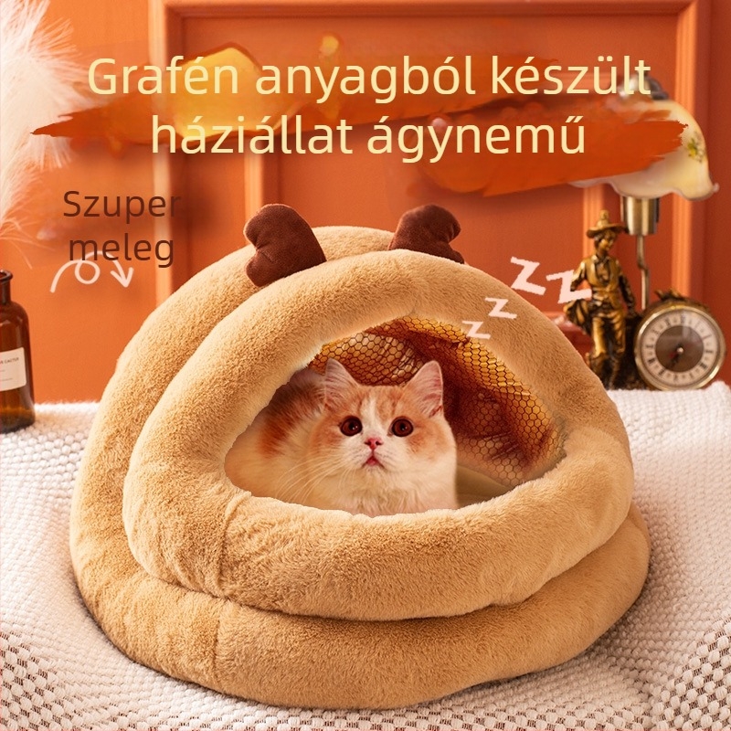 Téli meleg fél-nyitott kisállatfészek grafénnel, kutyák és macskák számára