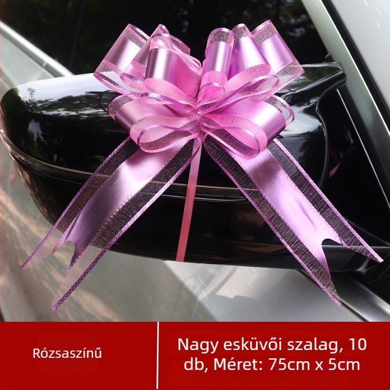 Esküvői autódekoráció — Nagy masni az ajtókilincshez, szalag és kihúzható virág elemek (Anyag: műanyag; Alkalom: esküvő; Kategória: helyszíni dekorációs kellék; Elemei: szalag, kihúzható virág)