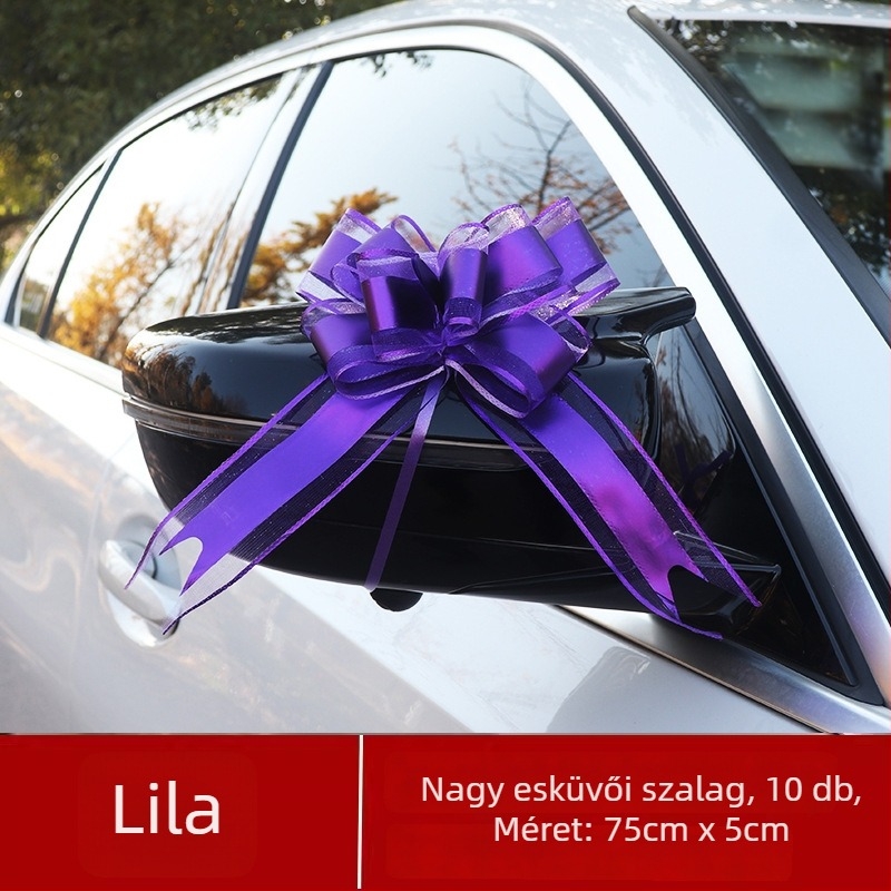 Esküvői autódekoráció — Nagy masni az ajtókilincshez, szalag és kihúzható virág elemek (Anyag: műanyag; Alkalom: esküvő; Kategória: helyszíni dekorációs kellék; Elemei: szalag, kihúzható virág)