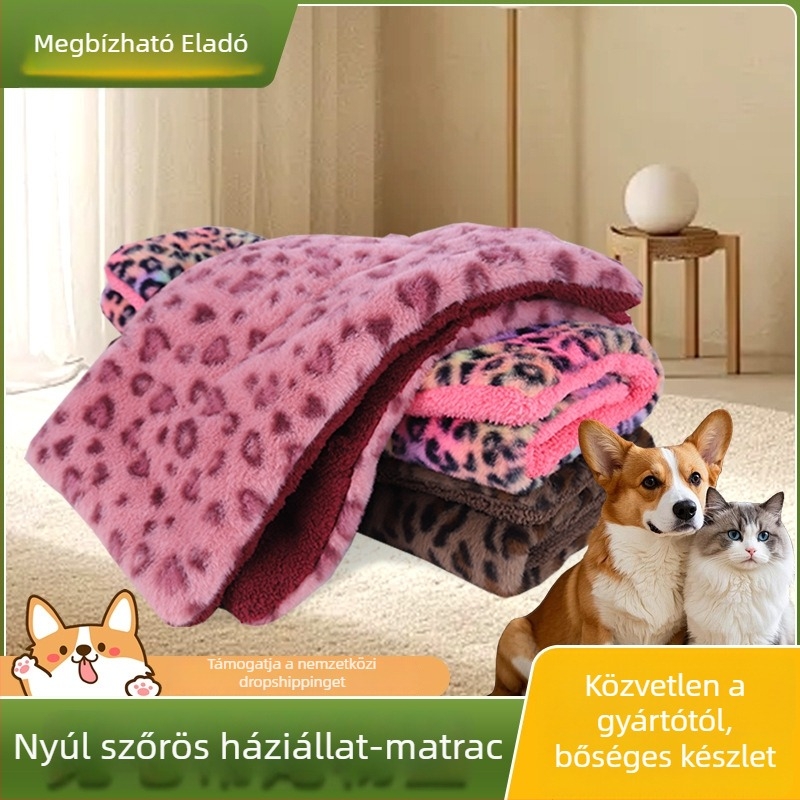 Macska- és kutyapárna — leopárd mintás, meleg, vastagított, magas visszapattanás