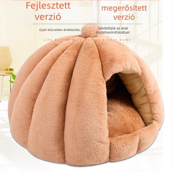 Félig zárt jurta dizájnnal készült háziállat-fészek, nyusziplüss anyag, meleg macskáknak