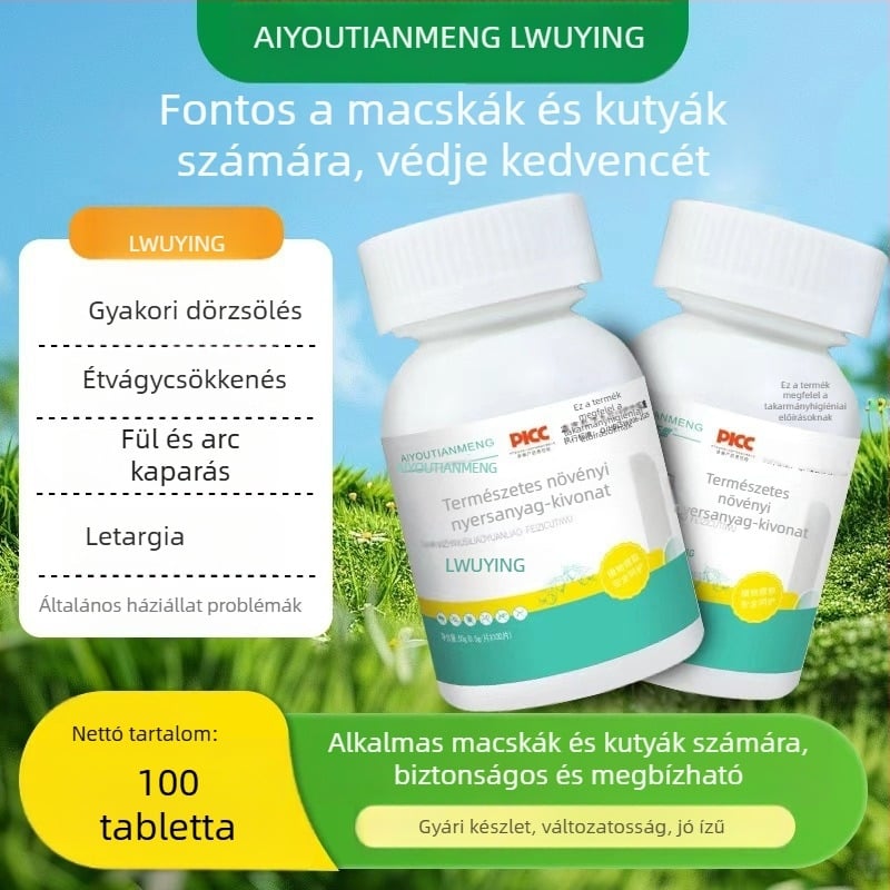 Macska- és kutya belső parazitaellenes tabletták, tiszta növényi kivonat, jó ízletesség, 100 tabletta (120 g)