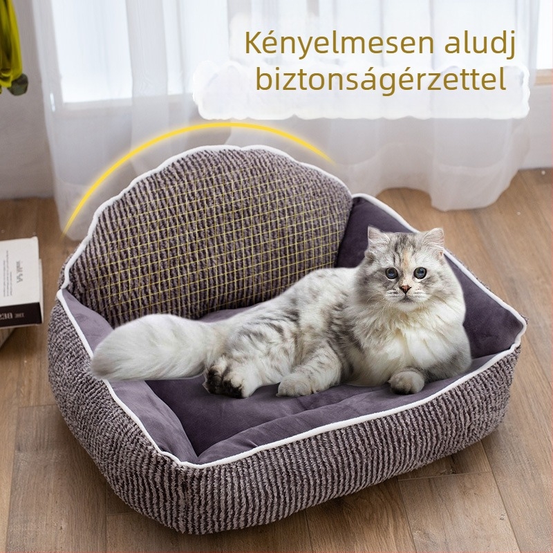 Macska és kistestű kutyák számára készült otthoni kanapé, minden évszakra, csíkos, vastag és meleg textil