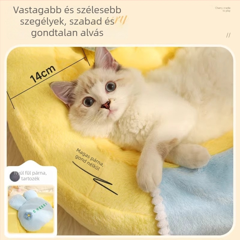 Macska fészek - poliészter + PP gyapot, félig zárt téli fekhely macskáknak, háziállat-fészek