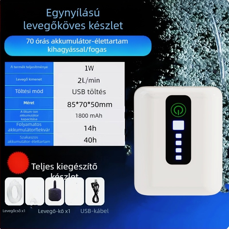 USB-s oxigénpumpa akváriumhoz – újratölthető Li-ion akkumulátor, kompakt, kettős használat horgászathoz és szabadidős tevékenységekhez