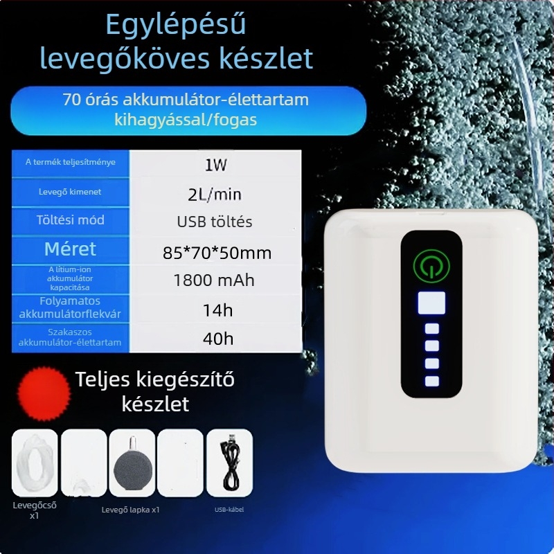 USB-s oxigénpumpa akváriumhoz – újratölthető Li-ion akkumulátor, kompakt, kettős használat horgászathoz és szabadidős tevékenységekhez