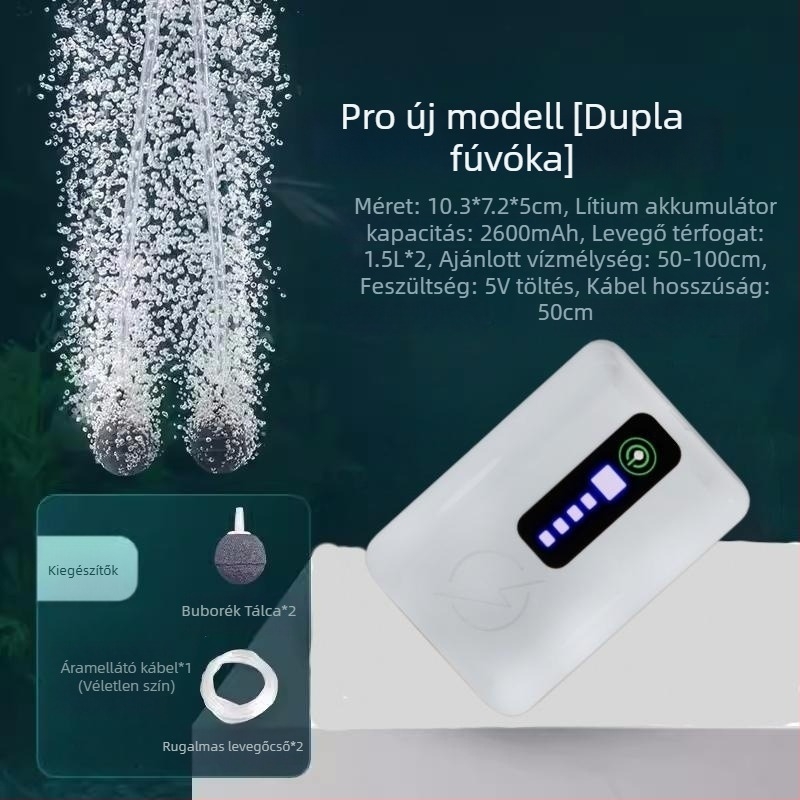 USB-s oxigénpumpa akváriumhoz – újratölthető Li-ion akkumulátor, kompakt, kettős használat horgászathoz és szabadidős tevékenységekhez