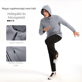 Férfiak kültéri szélálló dzseki - könnyű, kapucnis, hosszú ujjú, egyszínű