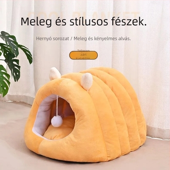 Minden évszakos macska- és kis kutya odú meleg plüssággyal