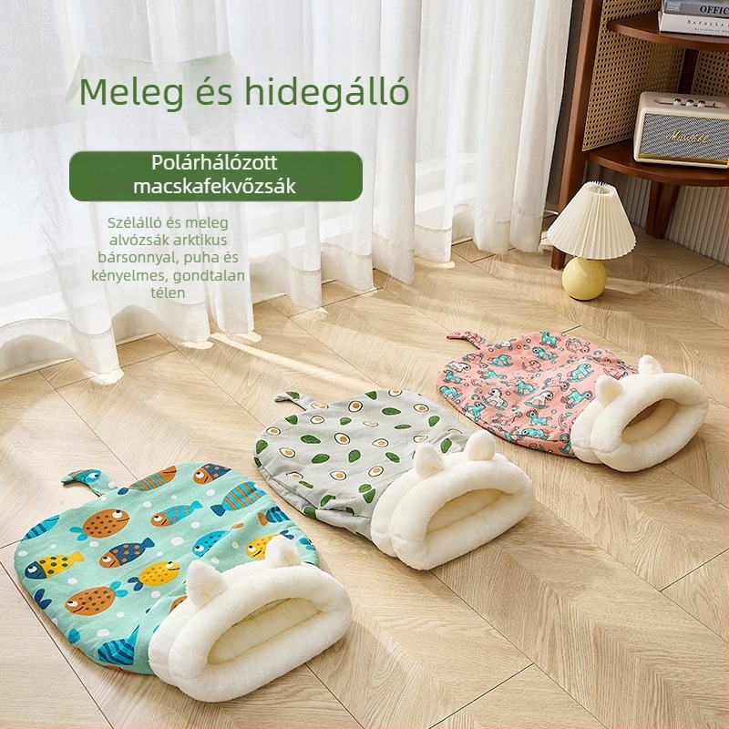 Macskafészek, téli meleg, félig zárt dizájn, anyag: vászon, macskáknak
