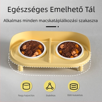 Berigi Macska Kerámiából Készült Két-Tálas Etető Készlet, Ételt és Vizet Tartalmazó, Csúszásmentes Dizájn