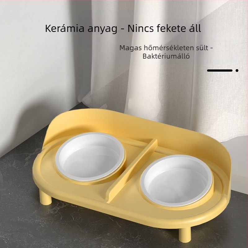 Berigi Macska Kerámiából Készült Két-Tálas Etető Készlet, Ételt és Vizet Tartalmazó, Csúszásmentes Dizájn