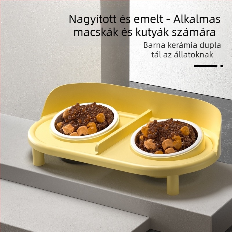 Berigi Macska Kerámiából Készült Két-Tálas Etető Készlet, Ételt és Vizet Tartalmazó, Csúszásmentes Dizájn