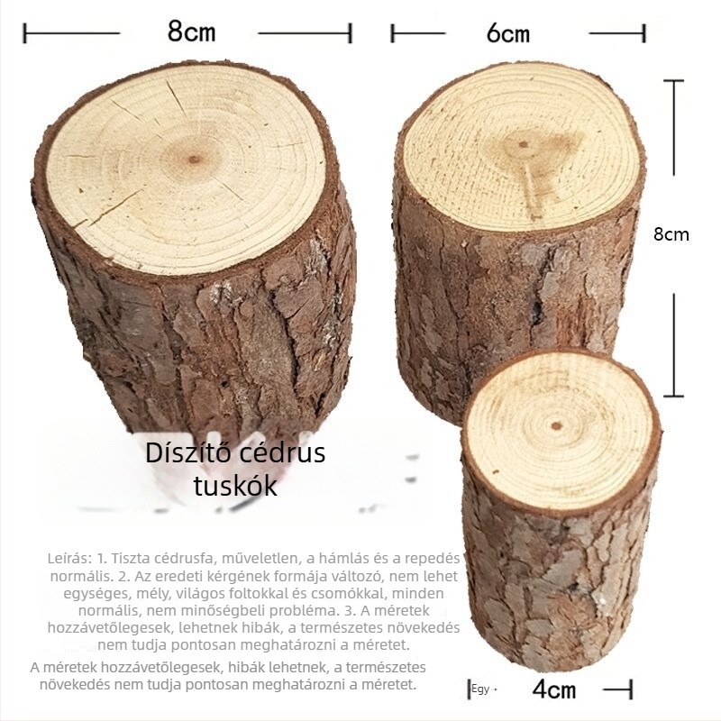 Hamster ketrec díszítőfa készlet: fenyőfa forgács kéreggel, kerek faoszlopok, tömörfa díszítőelemek, mászó lépcsők és platformos kerítés játékok