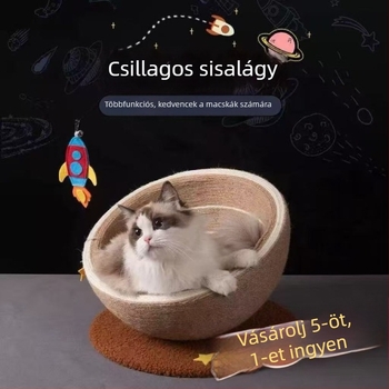 Sizál macskafészek beépített kaparódeszkával — egy darabból álló kialakítás macskáknak
