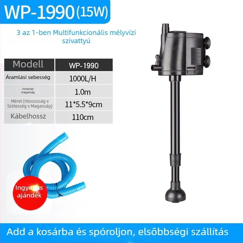 Műanyagból készült három az egyben merülő pumpa akváriumhoz, szűrés és oxigénellátás