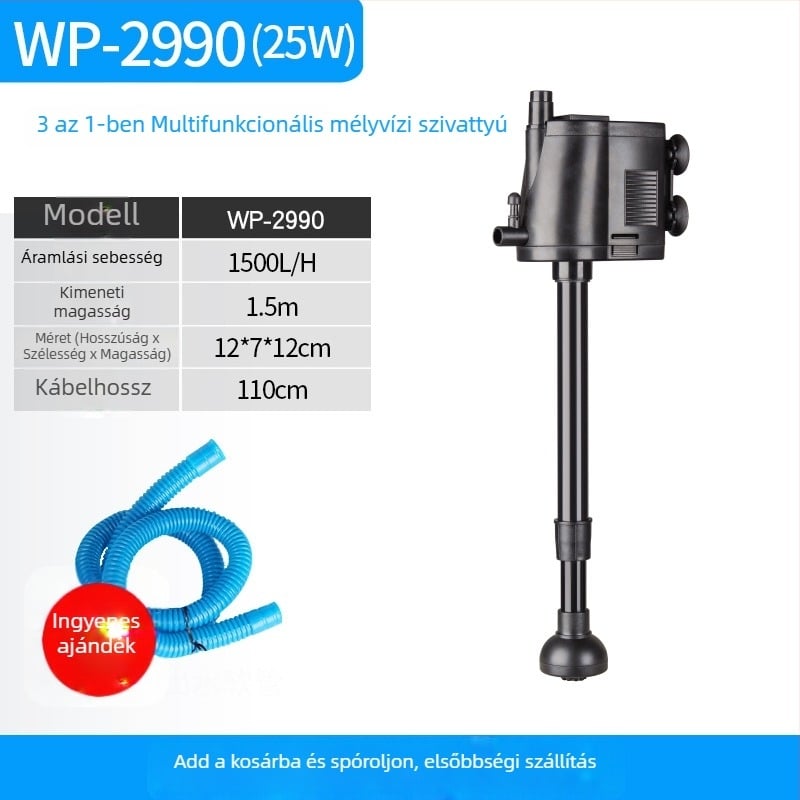 Műanyagból készült három az egyben merülő pumpa akváriumhoz, szűrés és oxigénellátás