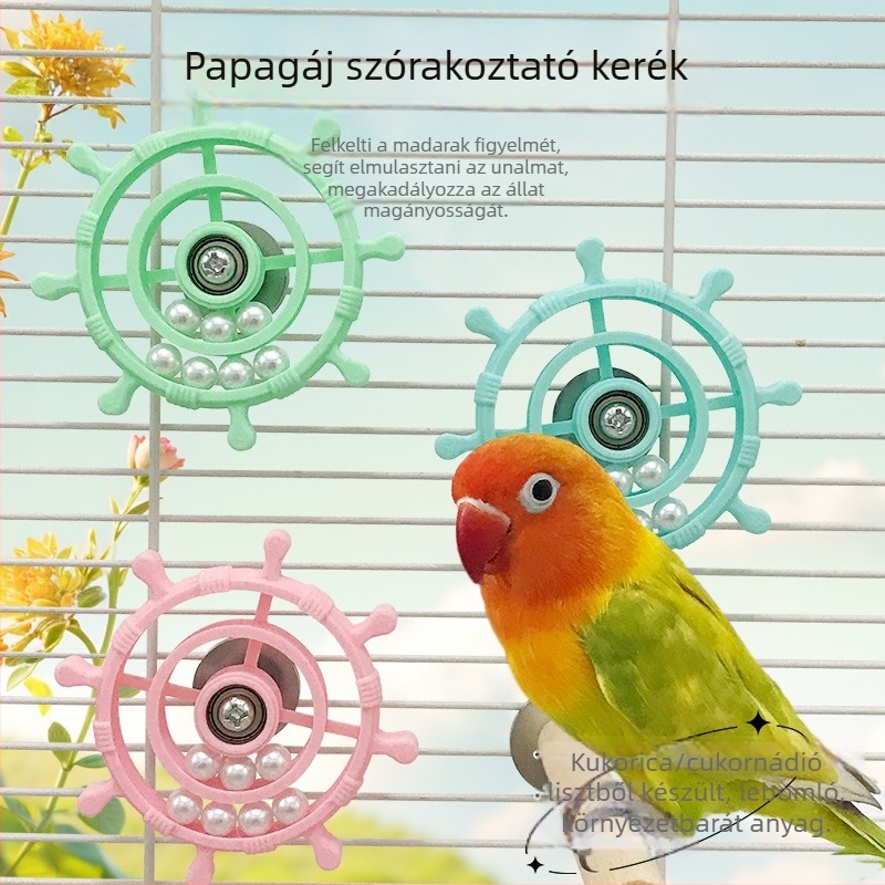 Papagájjáték forgó platóval — műanyag, Hua Baishi márka, papagájoknak