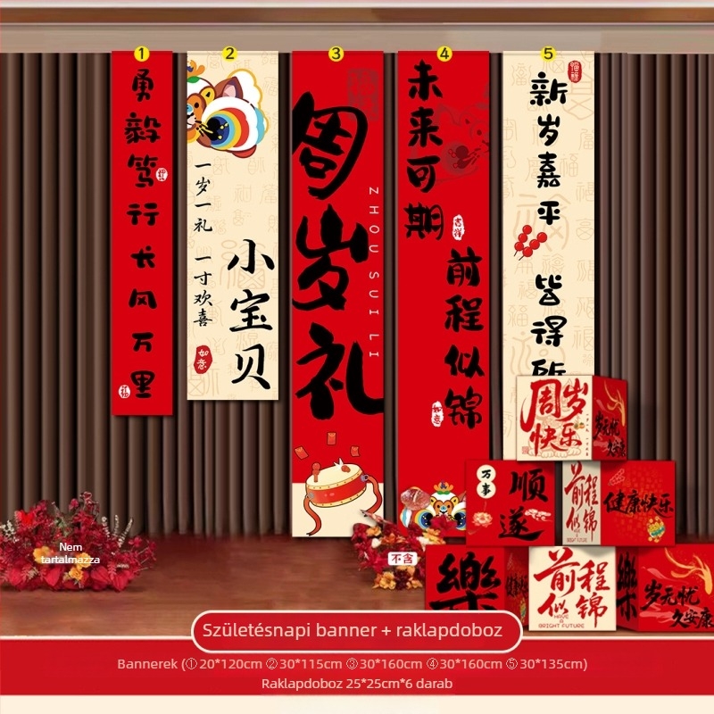 Baba első születésnapjára készült fotó kellék – háromdimenziós doboz dekoráció helyszíni elrendezéshez, kínai klasszikus stílus, anyag Jam