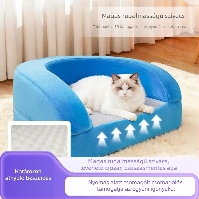 Macska fészek fél-zárt dizájn, levehető és mosható szivacsos ágy, minden évszakban használható