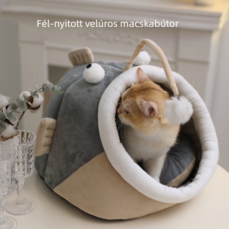 Aranyos dinoszaurusz macskafészek — félig zárt, négy évszakos kényelmes macskafekhely, KUCHI