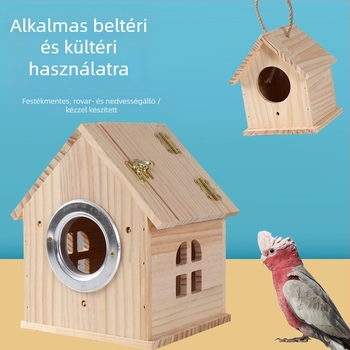 Fa papagájfészek költésre, tömörfa konstrukció, származás Shandong, márka Happy Parrot, madárhoz