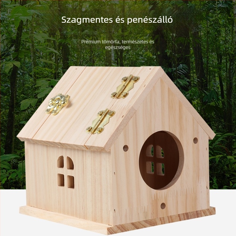 Fa papagájfészek költésre, tömörfa konstrukció, származás Shandong, márka Happy Parrot, madárhoz