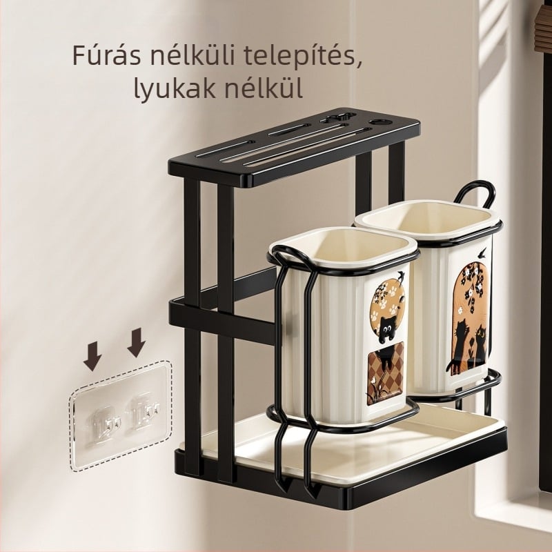 ABS anyagú konyhai evőeszköztartó lefolyókosárral, modell ACF1490, tárolás és lefolyás, eredet Kína