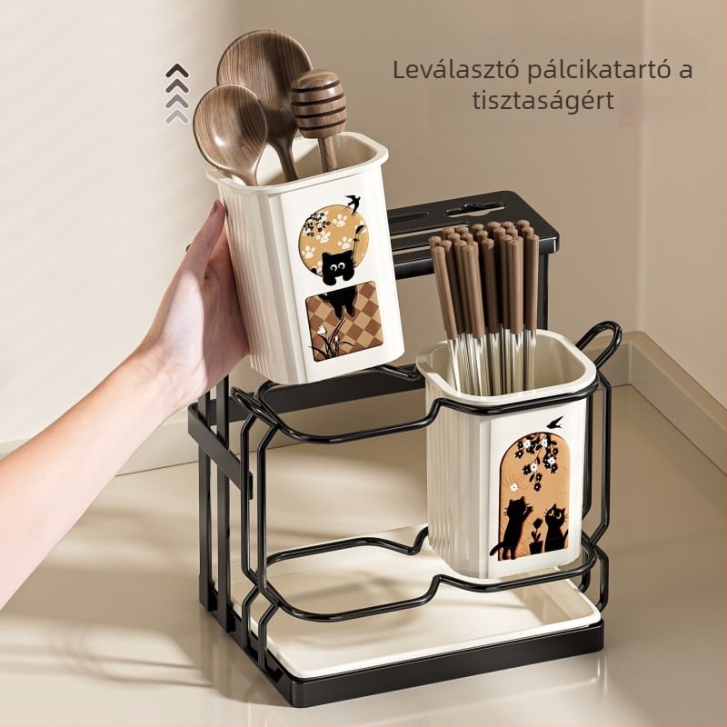 ABS anyagú konyhai evőeszköztartó lefolyókosárral, modell ACF1490, tárolás és lefolyás, eredet Kína